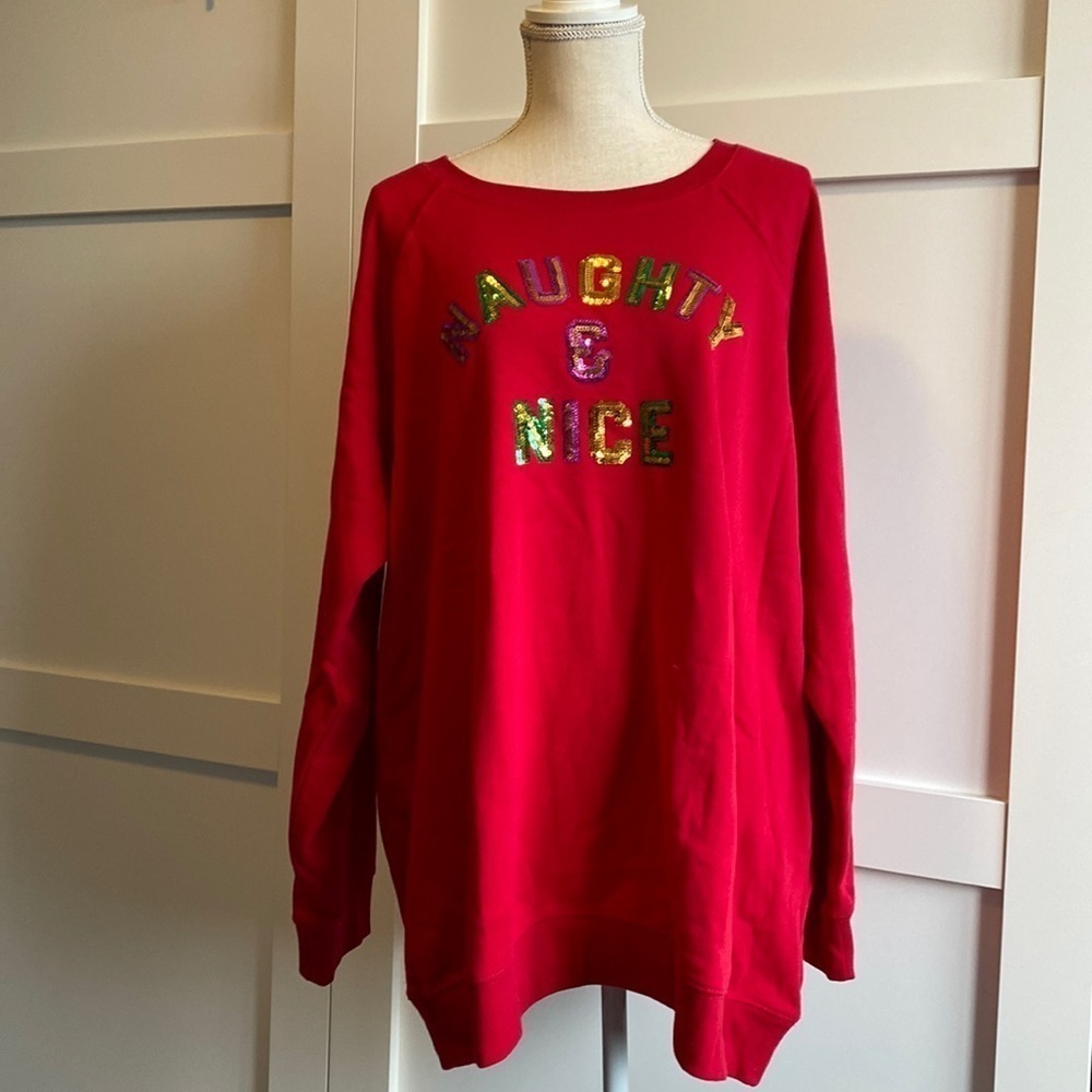 Torrid - Naughty & Nice Classic Fit Cozy Fleece Crew Sequin Sweater, Jes…